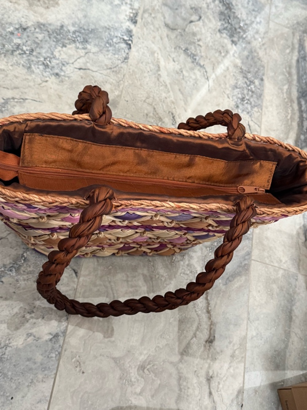 Cappelli Straworld Multicolor Woven Straw Tote — Purple, Pink & Natural - Picture 3 of 12